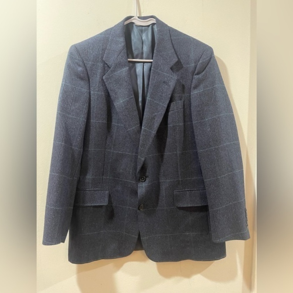 Christian Dior 42R Blue And Green Check Sport Coat‎ Blazer Jacket Wool